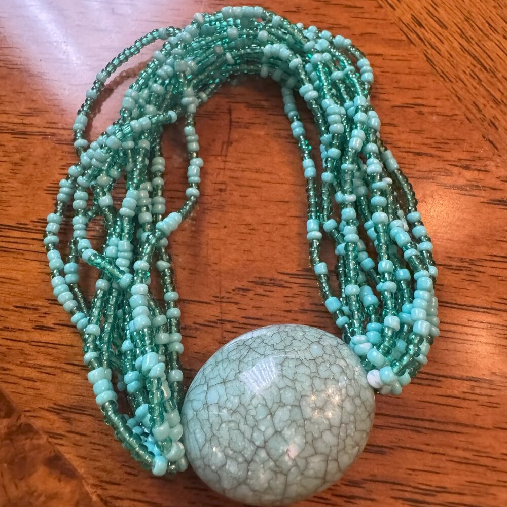 Stretchable Multi-Chain Beaded Bracelet with Faux Turquoise Resin Bead